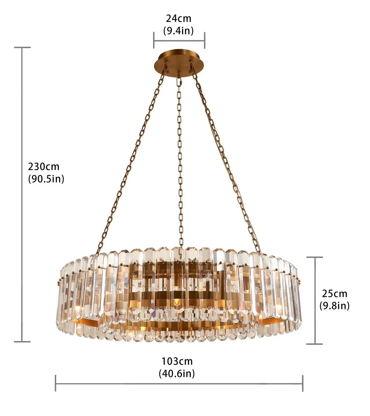 Large Wide Drum Chandelier With Clear Acrylic