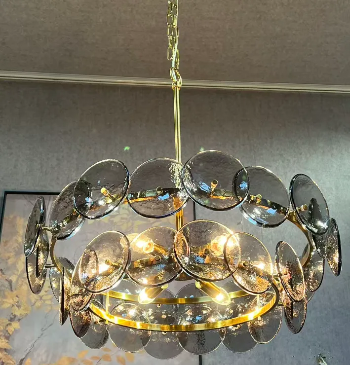 Mid Century Glass Disc Chandelier